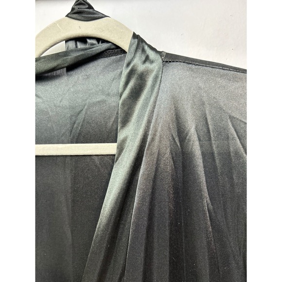 Black Satin Lace Kimono Robe Long Full Sleeve Maxi Duster Womens Large - Picture 5 of 9